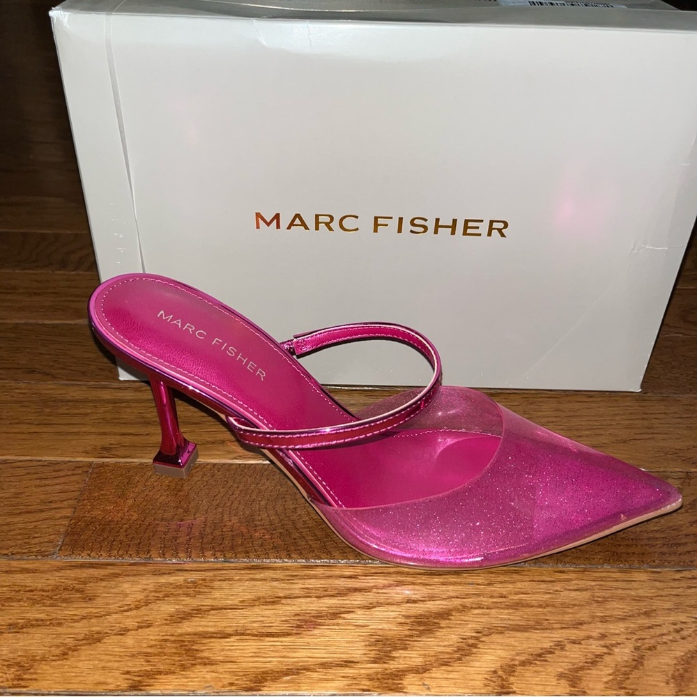 Marc Fisher Hadais Pointy Toe Heeled Mules Fuchsia Sparkle Pink Women’s Size 8